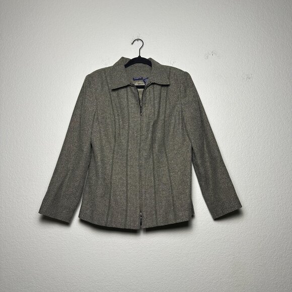 VTG Hillard and Hanson Womens Wool Blend Chevron Herringbone Full Zip Blazer 12 - Picture 1 of 11